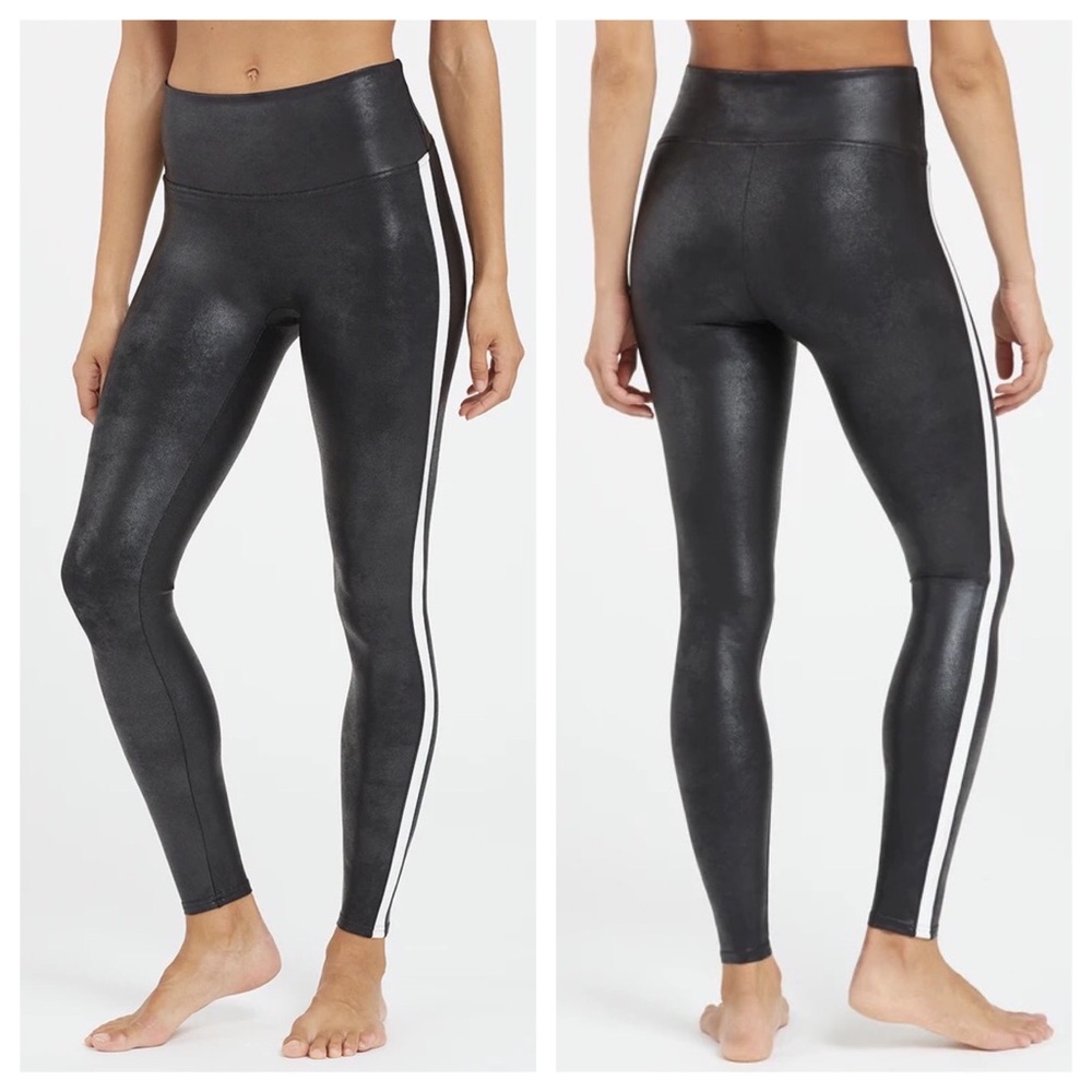🦄SOLD🦄 SPANX® Faux-Leather Stripe Leggings - Picture 1 of 12